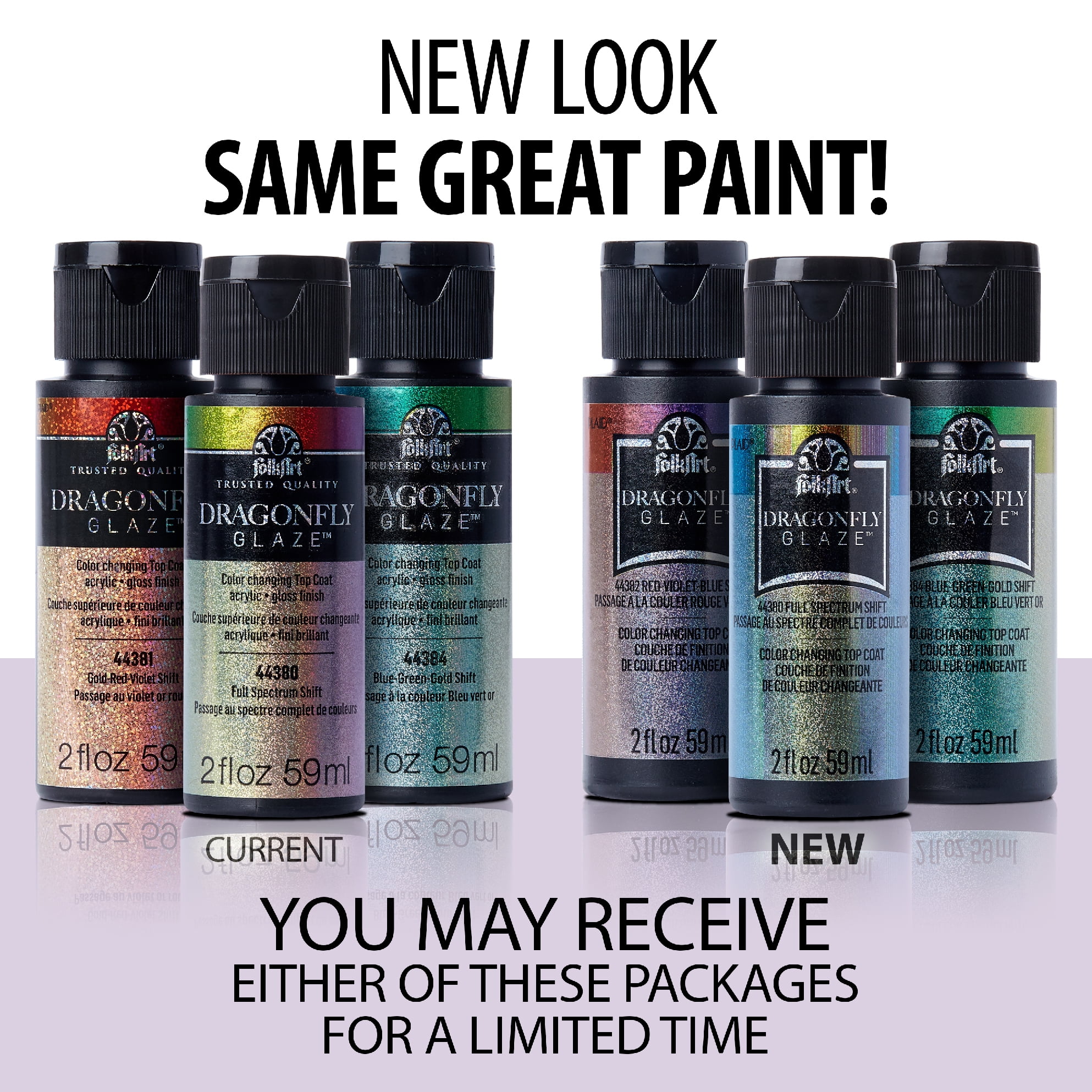 (3 pack) FolkArt Dragonfly Glaze Color Changing Top Coat, Red-Violet-Blue Shift, 2 fl oz
