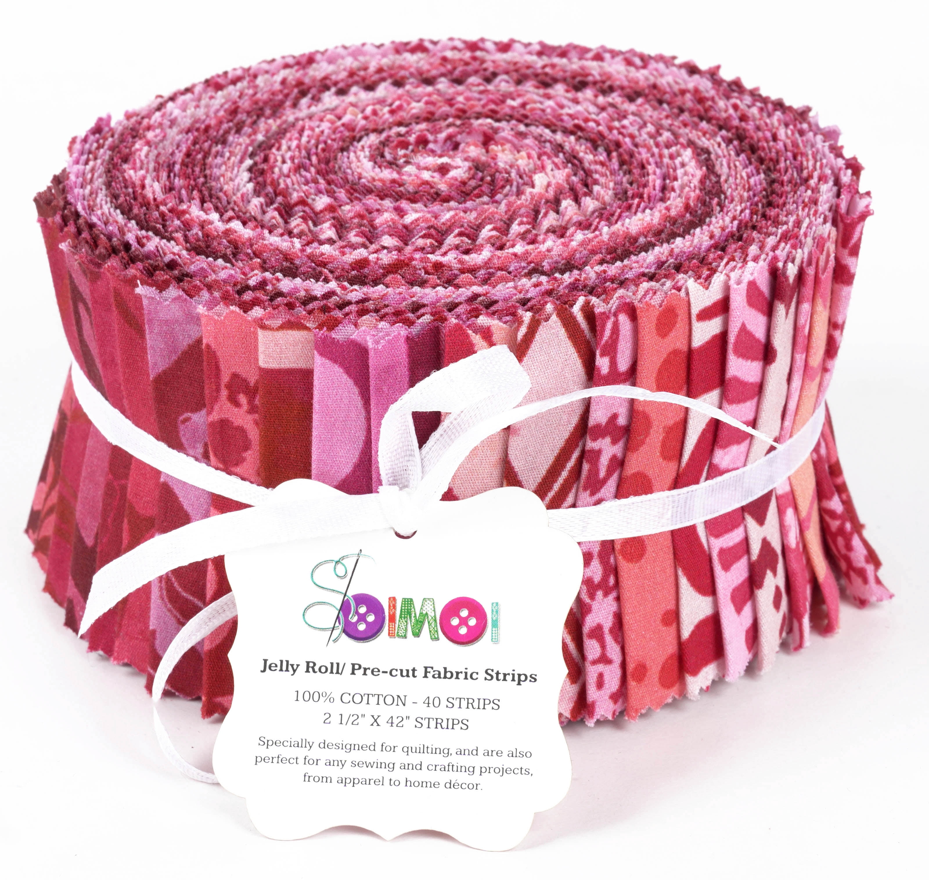 Soimoi 40Pcs Batik Print Cotton Precut Fabrics For Quilting Craft Strips 2.5x42inches Jelly Roll - Pink