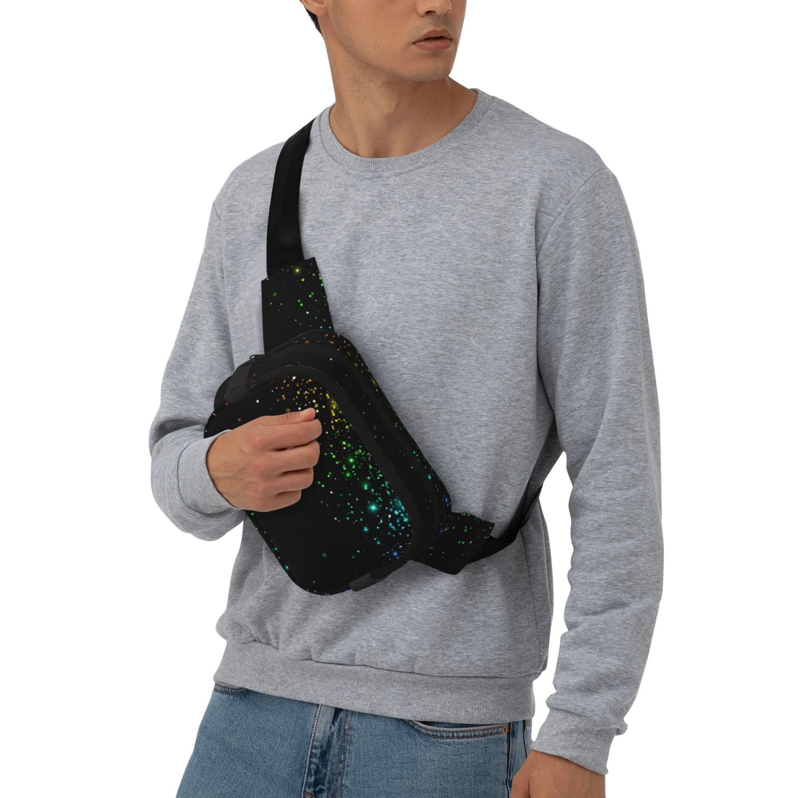 Picia Night Rainbow Sparkles Print Square Double-Layer Waist Bag Mini Adjustable Waist Belt Bag Exercise Running Travel Hiking