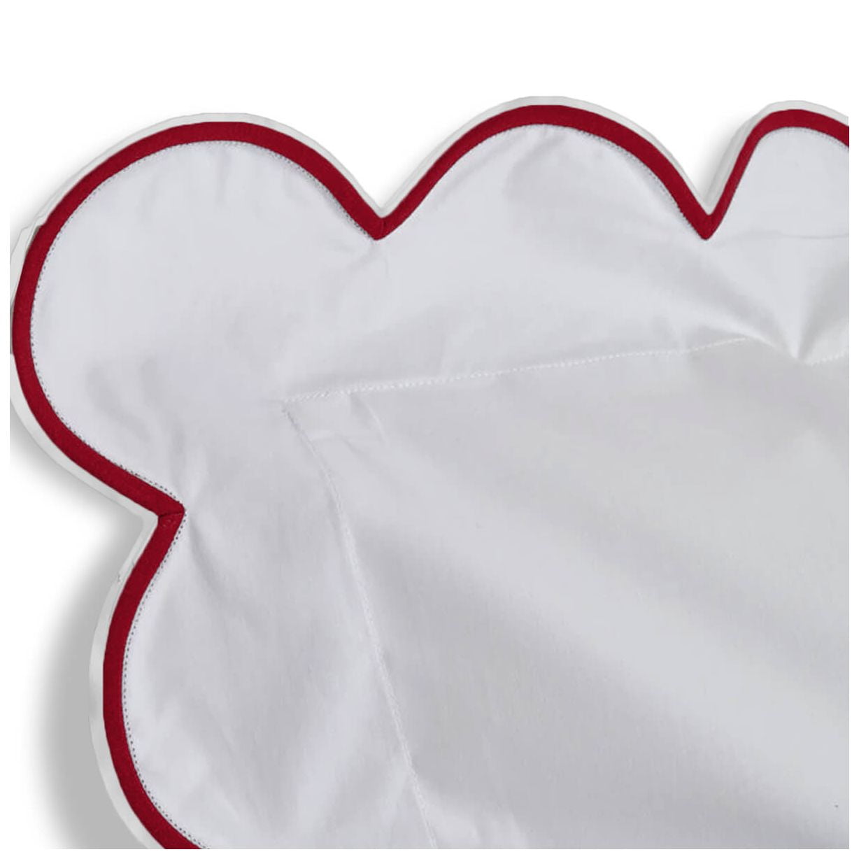 400 Thread Count White Cotton Sateen Hotel Stitch Duvet Cover in Scalloped Embroidery King/Cal-King Burgundy Border
