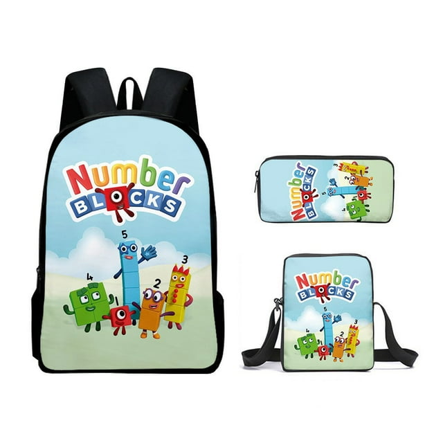 Numberblocks Backpack Numberblocks Student Schoolbag Cartoon Backpack Shoulder Bag Pencil Case Three-Piece Set