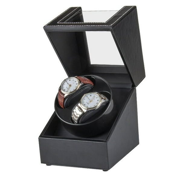 tonchean Automatic Double Watch Winder with Quiet Motor, PU Leather Rotator Display Case Storage, Black