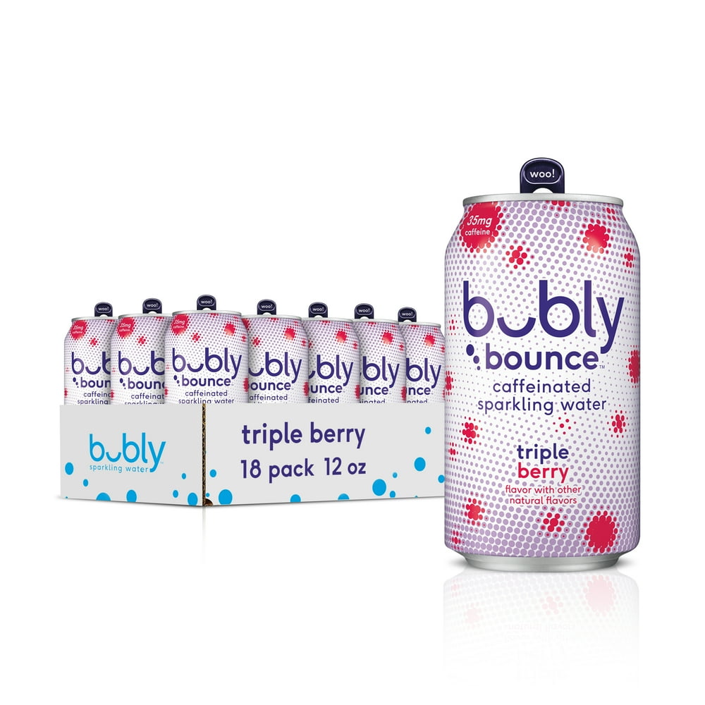 (18 Cans) bubly bounce Caffeinated Sparkling Water, Triple Berry, 12 fl
