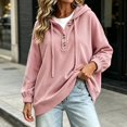 thumbnail image 5 of Pounoo Hoodies for Women Pullover Hooded Henley Button Long Sleeve Corduroy Texture Tops for Women Loose Fit Y2K Trendy Boho Womens Tops, 5 of 8