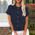 thumbnail image 2 of Ashirexll Chemises à Manches Courtes pour Femmes, Mode Couleur Unie Décontractée Col à Revers avec Cordon Élastique Manches Courtes, 2 of 7