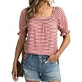thumbnail image 4 of Olyvenn Womens Summer Tops Off Shoulder Short Sleeve Shirts Smocked Puff Sleeve Blouses Casual Loose Fit Trendy Clothes Pink XL, 4 of 6