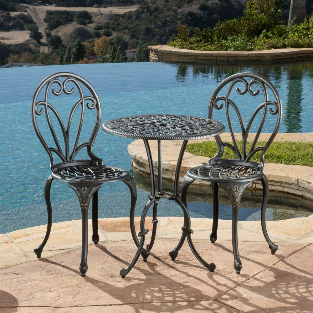 Aluminum 3-Piece Outdoor Bistro Set, Black and Gold - Walmart.com ...