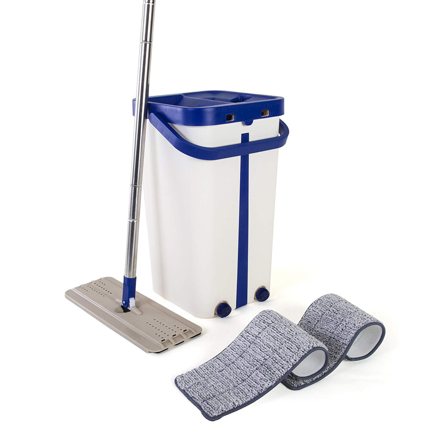 CQT Microfiber Mop Buckets Floors Cleaning System with 2 Washable Flat Mop Pads