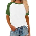 thumbnail image 2 of Tops for Women under $5 Short Sleeved Round Neck Color Block Printed Pullover T-shirt Green, 2 of 5