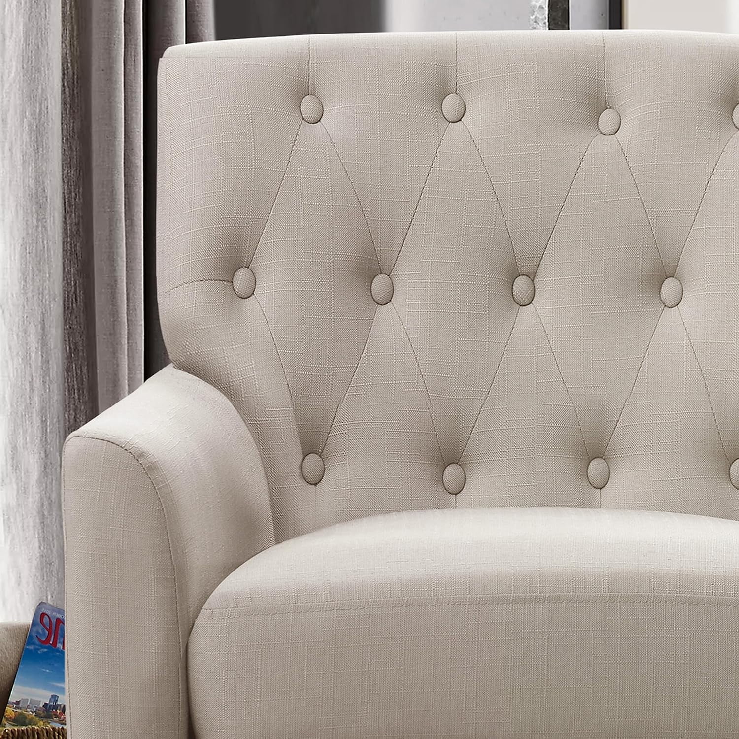 BSHTI Modern Accent Chair with Vintage Rivets Finish, Footrest Chair Set with Solid Wood Legs and Ergonomic Backrest, Button Tufted Upholstered Armchair for Livingroom