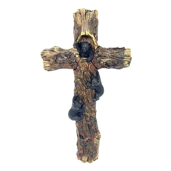 Rustic Climbing Black Bear Cubs on a Tree Bark Wall Cross - Lodge Cabin Jesus Spiritual Wall Art Home Decor - Ideal Gift for Rustic and Woodland Theme Enthusiasts