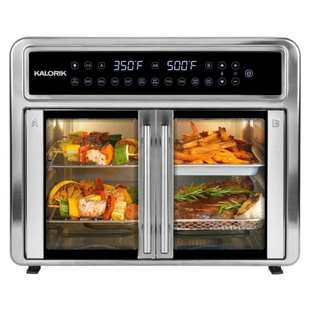 Kalorik Maxx Flex Trio 26 Qt 4-Basket Air Fryer Oven, Silver - Digital Display