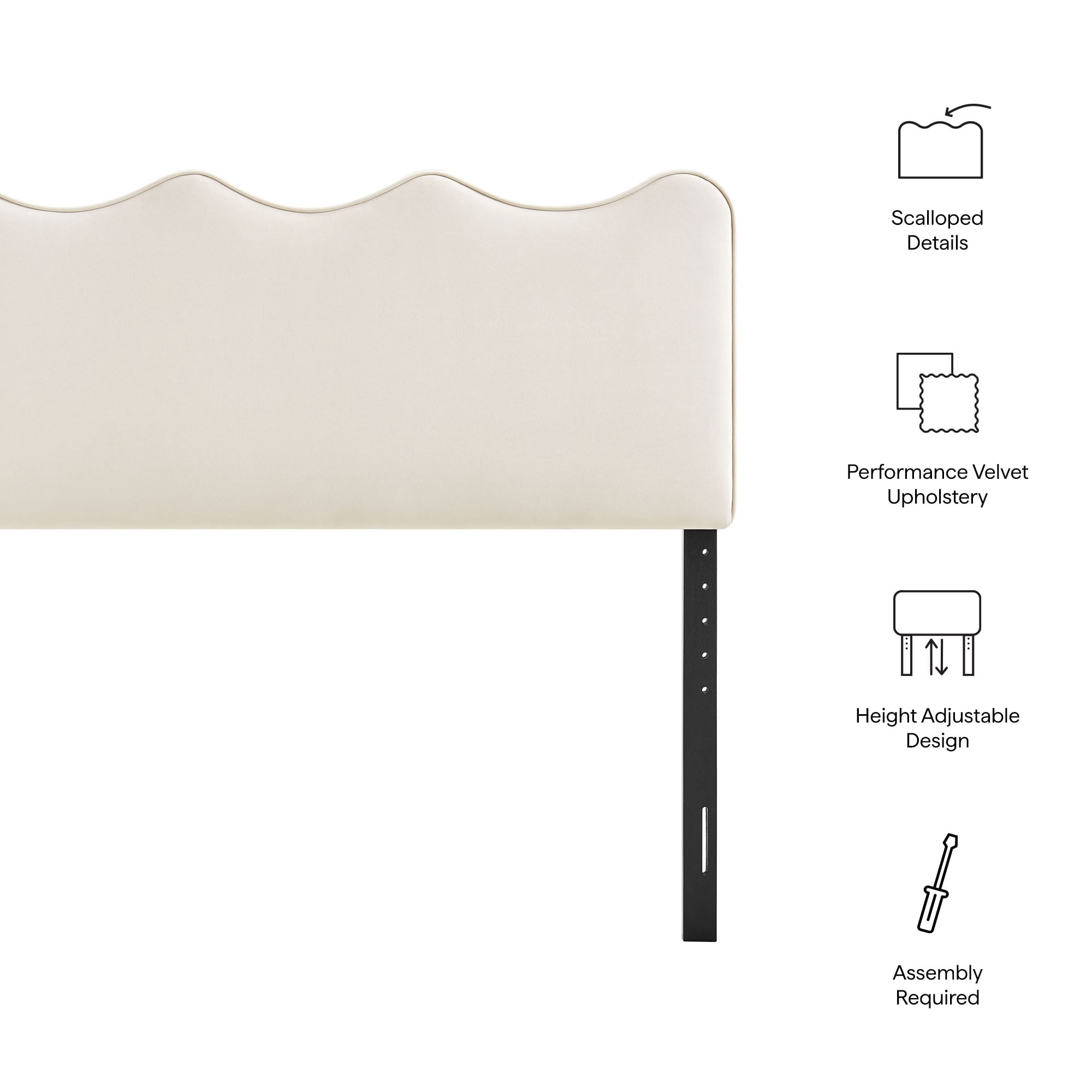 Athena Stain-Resistant Performance Velvet Full Size Headboard in Alabaster
