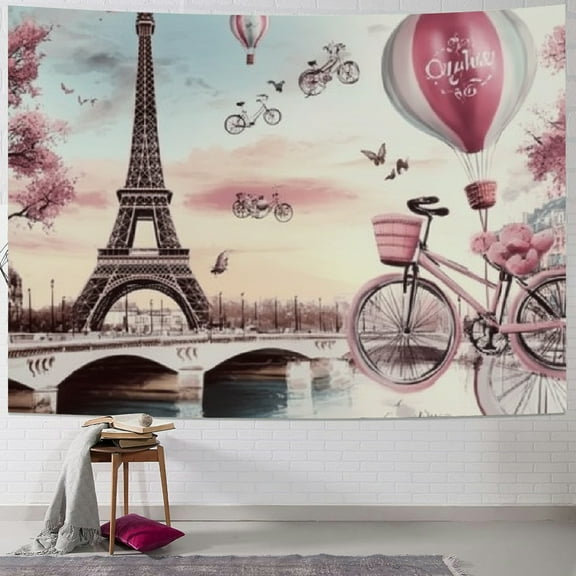 BCIIG Balloon Eiffel Tower Wallpaper Tapestry Wall Hanging Art 40x30inch