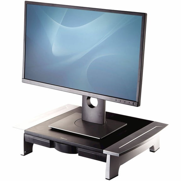 Fellowes Office Suites Monitor Riser Up to 21" Screen Support - 80 lb Load Capacity - 4.2" Height x 19.9" Width x 14.1" Depth - Black, Silver