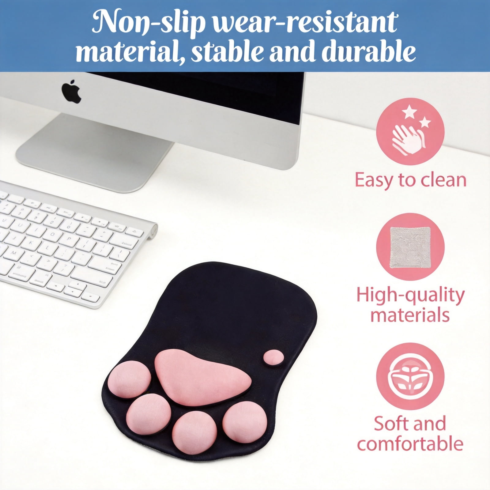 Ergonomic Mouse Pad with Wrist Rest, Cute Cat Paw Memory Foam Mouse Pad, Non-Slip Base Soft Comfortable Wrist Support Mouse Mat, Portable Office Computer Laptop Gaming Desk Accessories