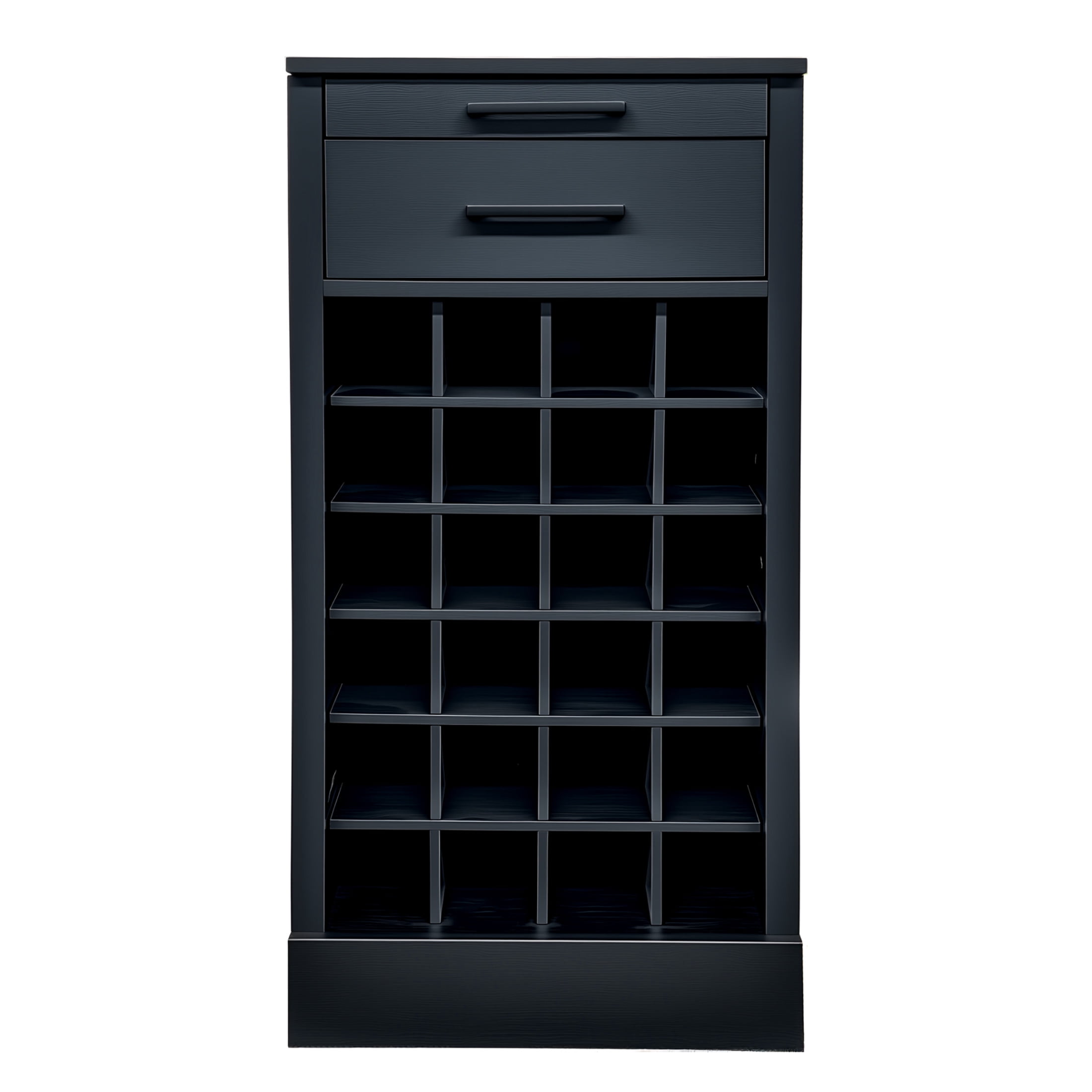 Noble House Ciara Modular 24-Bottle Wine Bar Cabinet, Walnut Wooden Wine Storage Buffet Cabinet with Drawers, Black