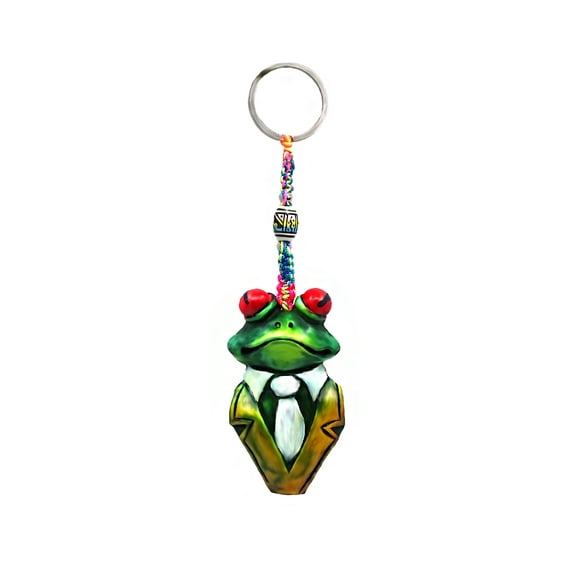 Tuxedo Tree Frog Comedy Animal 3D Figurine Keychain Multicolored Macramé Metal Ring - Handmade Gifts Boho Car Keys Bag Accessories