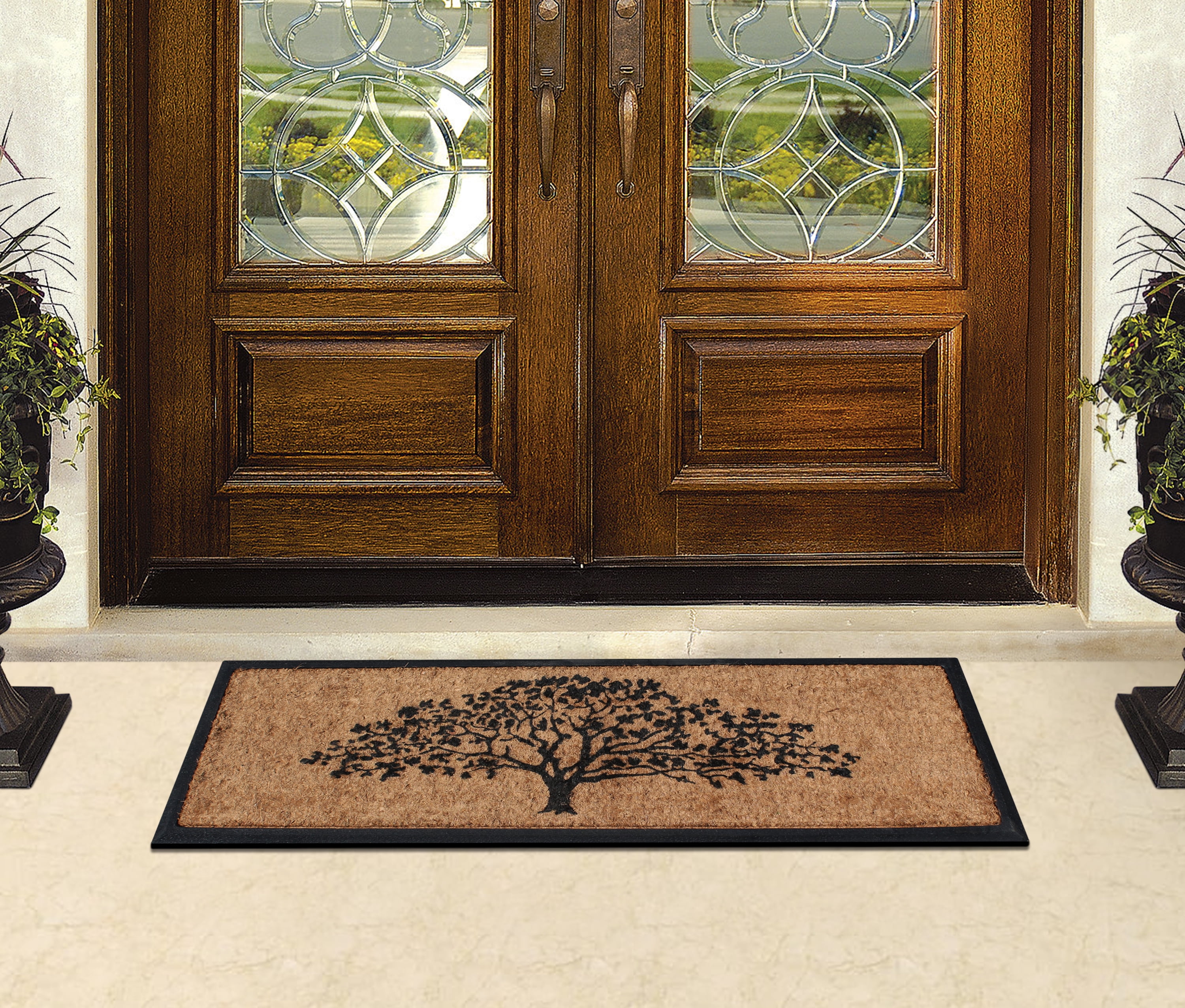 A1HC Natural Coir and Rubber Flocked Large Door Mat, Thick Durable Doormats for Indoor Outdoor Entrance,Heavy Duty,Thin Profile Door Mat, Long Lasting Entry Doormat,18"x48", National Oak Tree Black