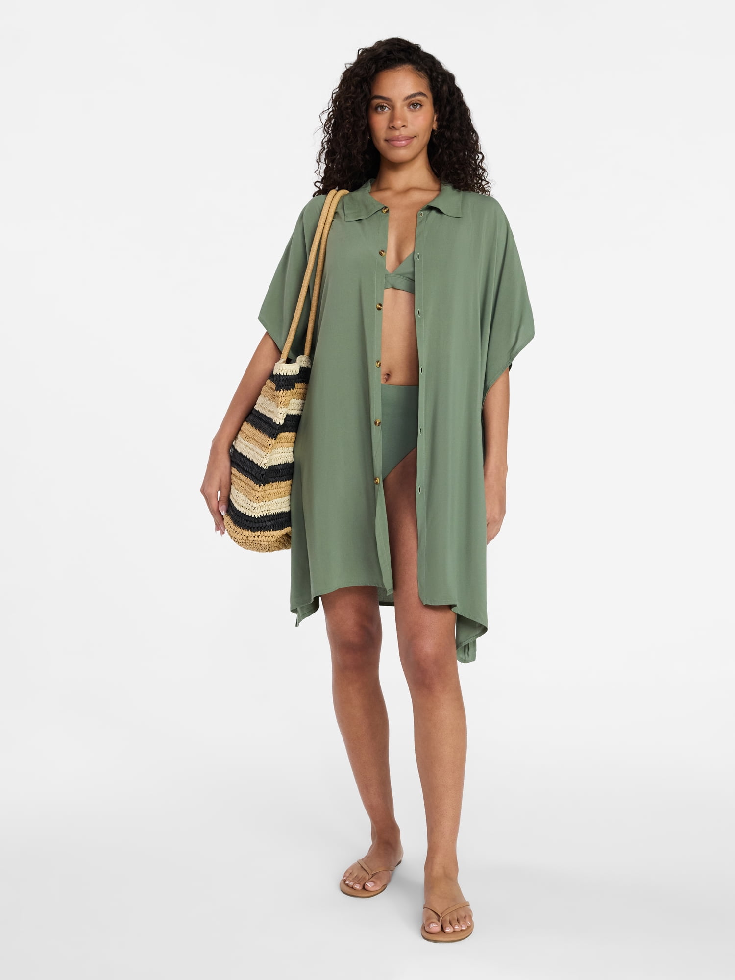 Time and Tru Women's Button-Down Coverup, Sizes S/M-2X/3X