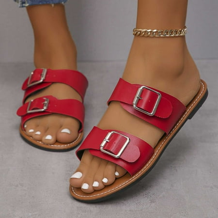 

Wavsuf Slides for Women Casual Summer Beach Red Slides Slippers Size 9