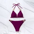 thumbnail image 3 of WREESH Womens Two Piece Swimsuit Halter Bikini Set Fashion Solid Bikini Push-Up Padded Swimsuit Set Beach Bathing Suit Purple, 3 of 7