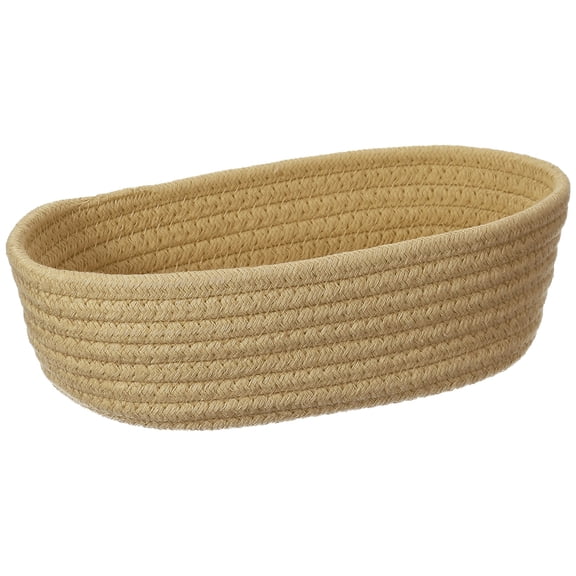 Uxcell Yellow Small Cotton Rope Woven Storage Basket, Shelf Closet Storage Gift Woven Baskets Cute Nursery Box Bin Decor Organization Bin for Home Supply, Oval, 9.9x2.8"