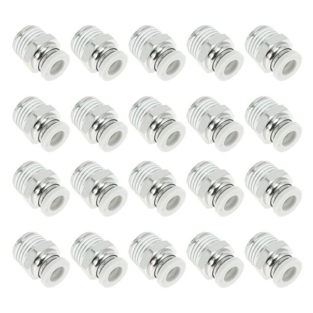 Accesorios de conexión rápida de aire Unique Bargains 1/4" rosca macho de línea de aire con conector plástico metálico 1/4"BSPT 20 Pcs tono blanco plateado