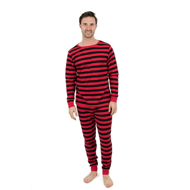 Leveret Leveret Mens Pajamas Red/Black Stripes 2 Piece Pajama Set 100 Cotton Size XLarge