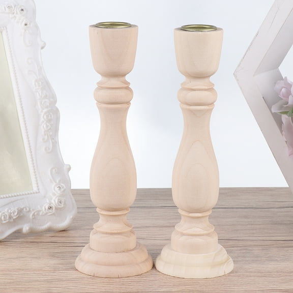 Sparsain 2Pcs DIY Wooden Candle Holders, Creative Candle Stands, Solid Wood Candlesticks, Chic Home Desktop Decorations (Wood Color)