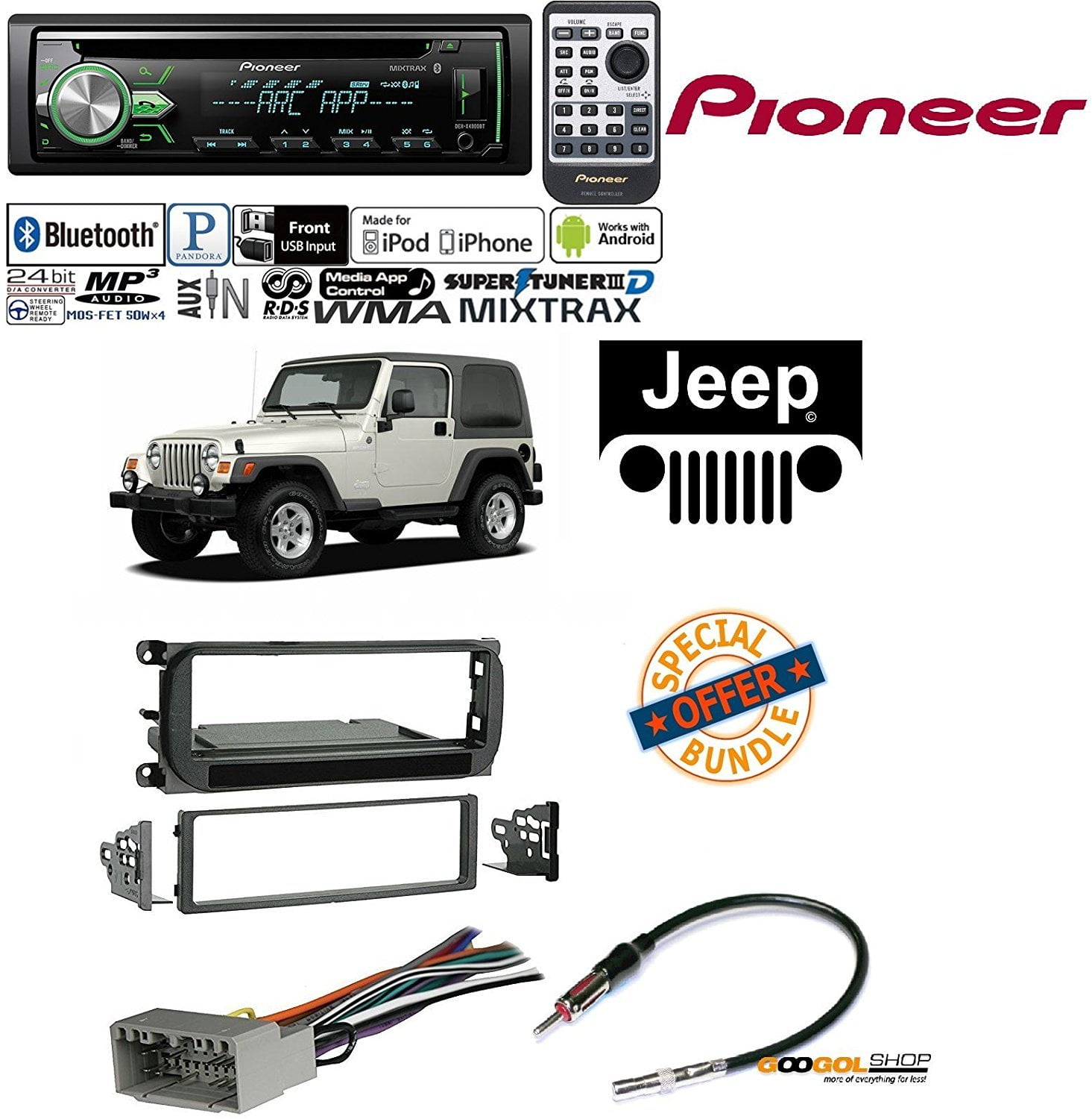 Pioneer DEHX4900BT Vehicle CD Digital Music Player Receiver W/ Radio