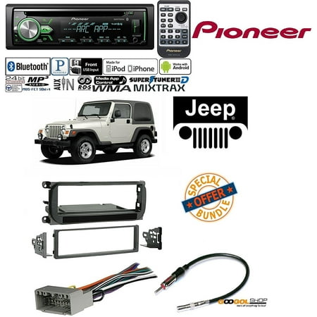 Pioneer DEH-X4900BT Vehicle CD Digital Music Player Receiver W/ Radio Stereo Install Dash Kit + wire harness And antenna adapter for Jeep Grand Cherokee (02-04), Liberty (02-07), (Best Cb Radio For Jeep Wrangler)