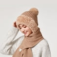 thumbnail image 4 of Women Neck Warmer Beanie Combo - Plush Knit Hat Scarf Integrated Design, Ear Flap Windproof Warm Stocking Stuffers, For Winter Outdoor Activities, 4 of 5