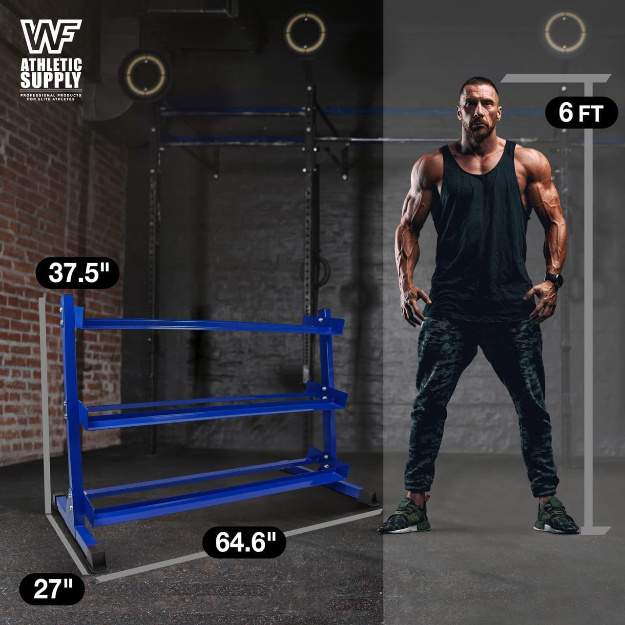 WF Athletic Supply Heavy-Duty Dumbbell Rack Stand, Weight Rack for Home Gym, Weight Holder, Available Sizes for Storage 5-75LB Dumbbell Pairs, Blue, RACK ONLY