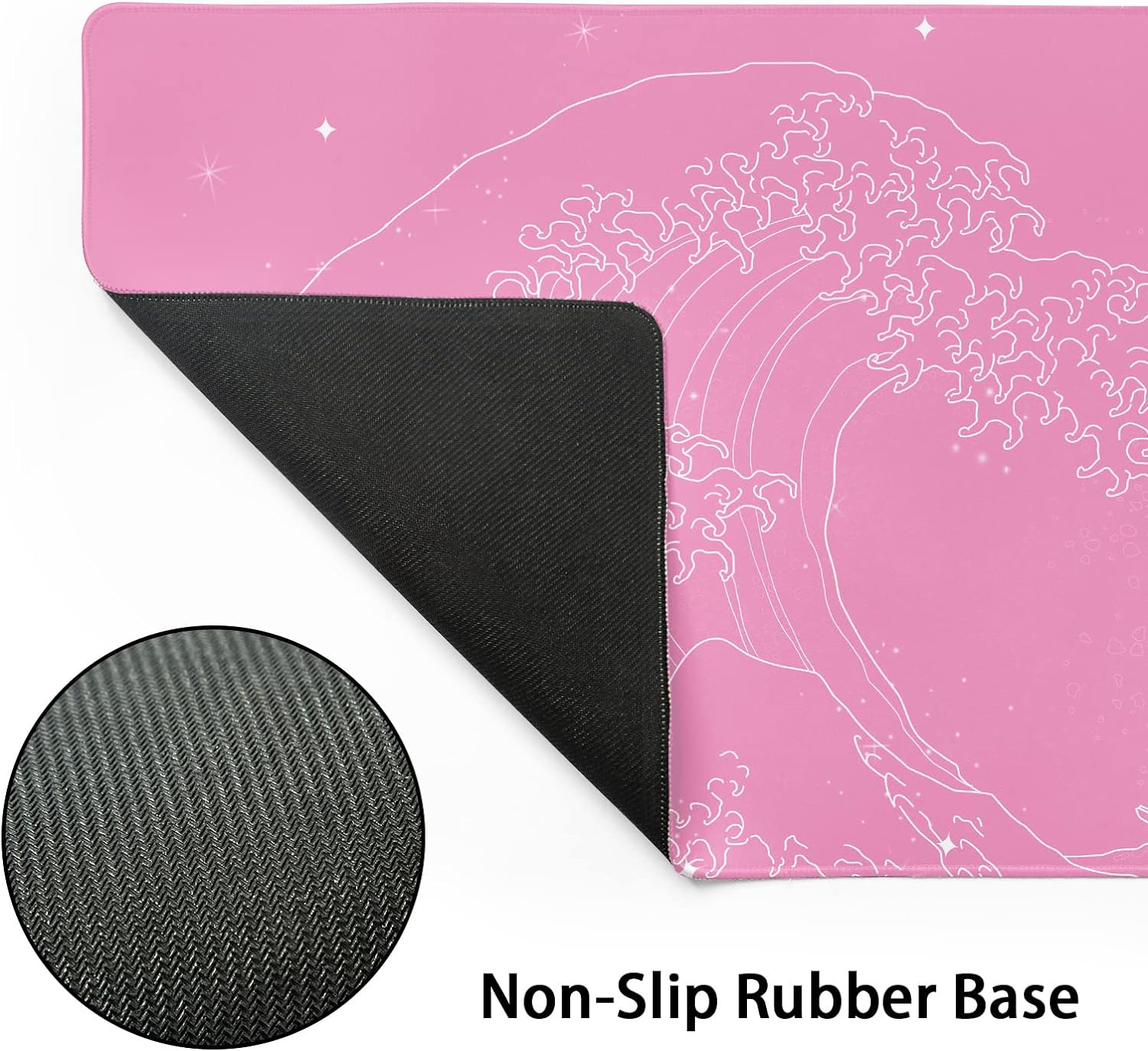 Pink Japanese Anime Gaming Mouse Pad XXL Cute Kawaii Wave Moon Extended Large Desk Mat Big Mousepad Non-Slip Rubber Base Stitched Edge Long Mousepad for Desktop Office PC Computer, 35.4 x 15.7 inches