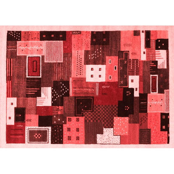 Ahgly Company Indoor Rectangle Abstract Red Contemporary Area Rugs, 5' x 8'
