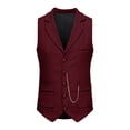 thumbnail image 2 of Vintage Tweed Waistcoat for Men with Chain Detail Retro Lapel Vest Formal Suit Gilet Business Casual Sleeveless Jacket Wine L, 2 of 8