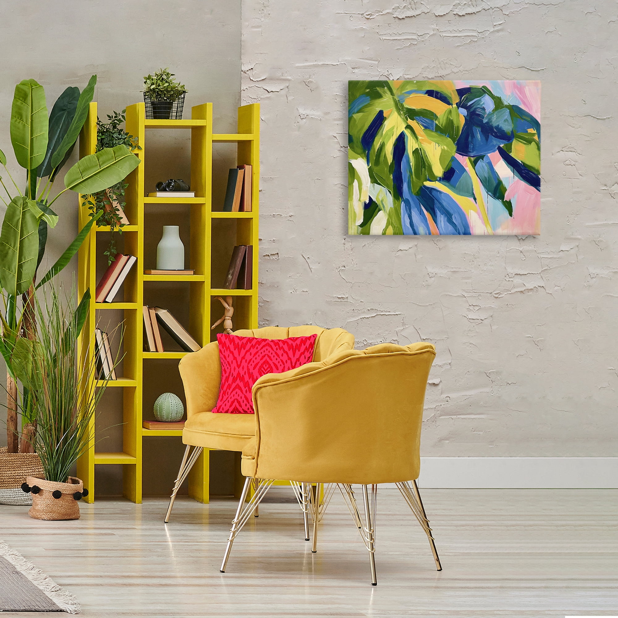 Stupell Industries Tropical Leaves Layered Botanical & Floral Painting Gallery Wrapped Canvas Art Print Wall Art, 30 x 24