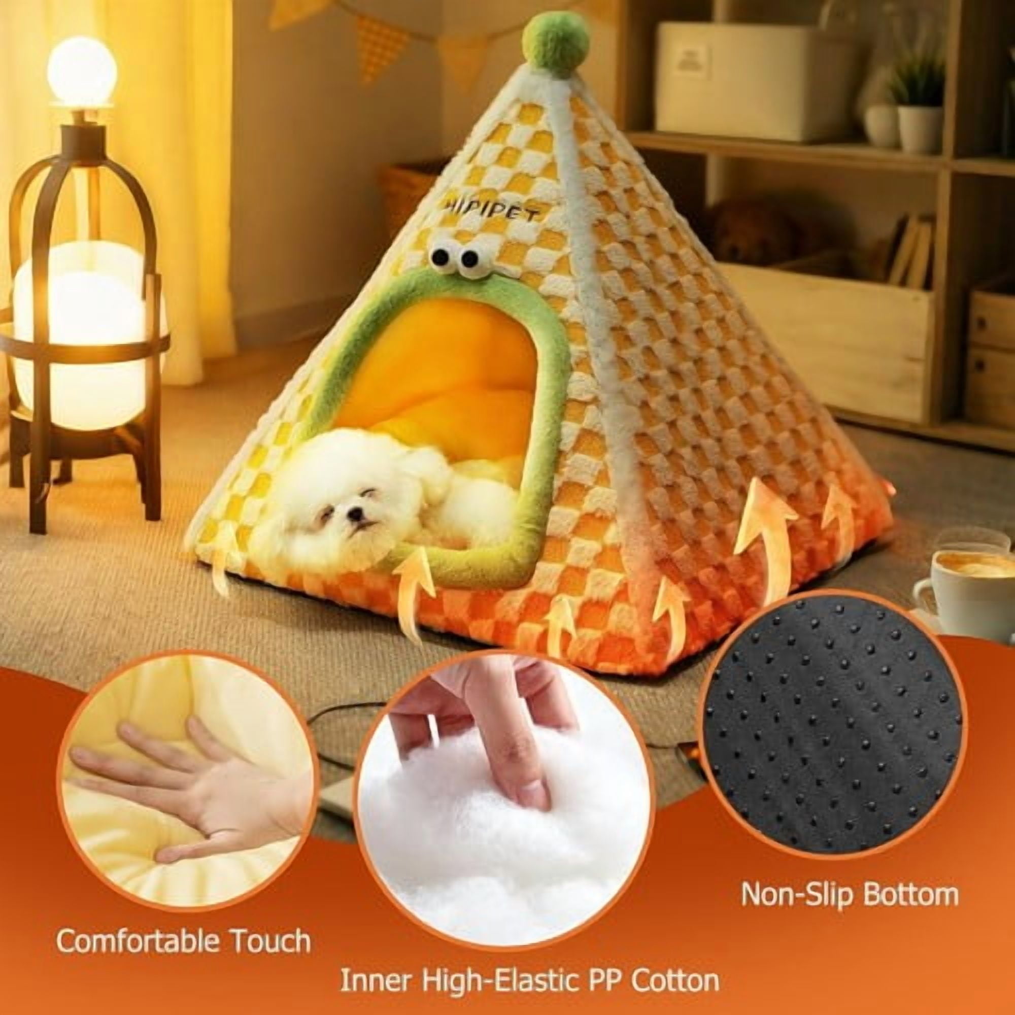 ShadeMart Foldable Cat Bed Cave with Removable Pillow, Conical Soft Pet Bed with Anti-Slip Bottom & Complimentary Blanket, Washable for Indoor Cats