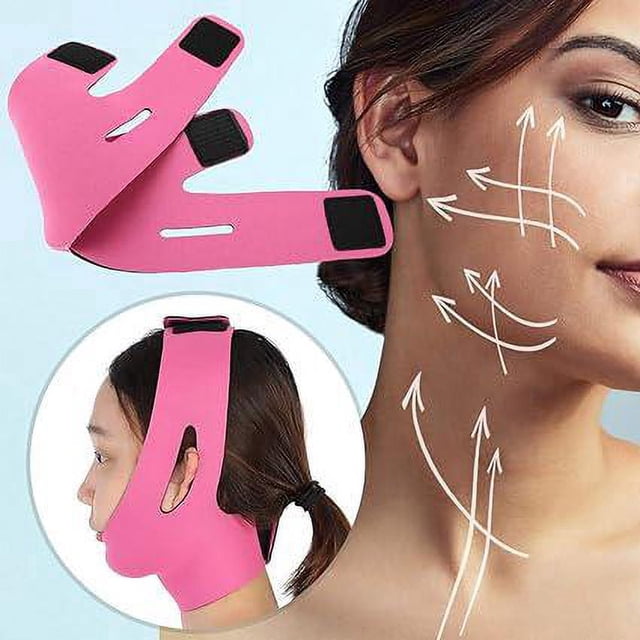 Cinturón adelgazante para estiramiento facial, banda en V, banda para levantamiento de barbilla doble Ace-Lift, máscara moldeadora facial (rosa)