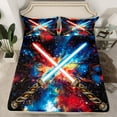 thumbnail image 2 of jejeloiu Lightsaber Fashion Games Twin Sheet Sets,Watercolor Graffiti Art Twin Fitted Sheet,Colorful Ink Flat Sheet For Teens,Luxury Bedroom Decor,3pcs, 2 of 7