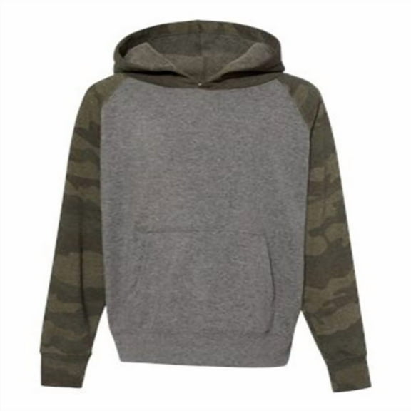 Independent Trading Co. Youth Special Blend Raglan Hooded Sweatshirt PRM15YSB Nickel Heather/ Forest Camo XL