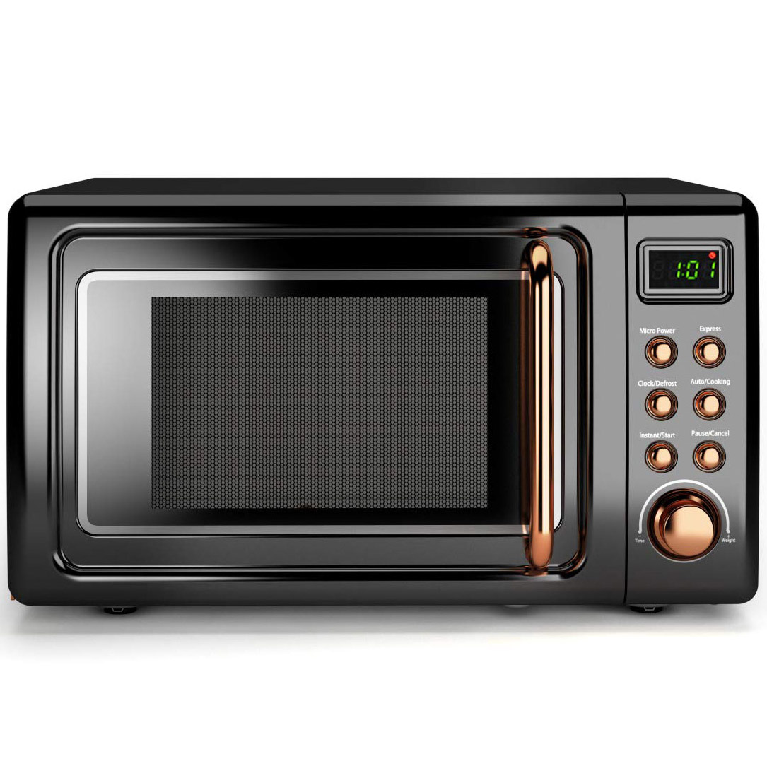 Costway 0.7 Cu.ft Retro Countertop Microwave Oven 700W LED Display Glass Turntable Rose Gold