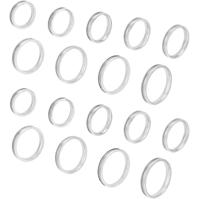27 anillos de acero inoxidable en blanco de 9 tamaños, 4 mm de ancho, con ranuras y núcleo redondo para incrustaciones, hechos a mano, para bodas, regalos de joyería.