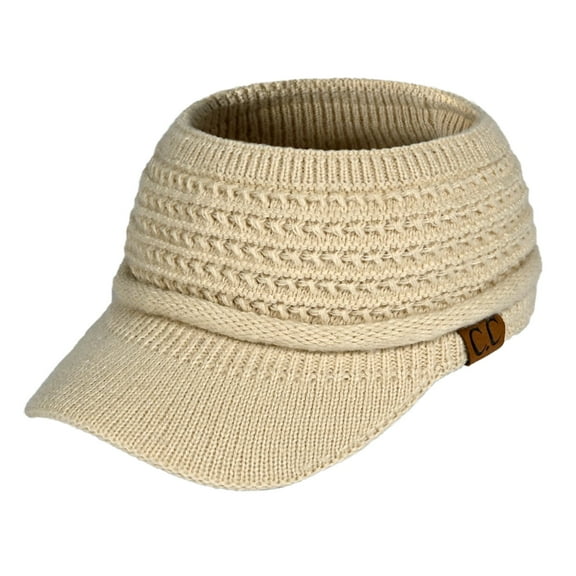 C.C Knitted Visor Hat Stylish Winter Warm Knit Brim Cap for Women, Beige