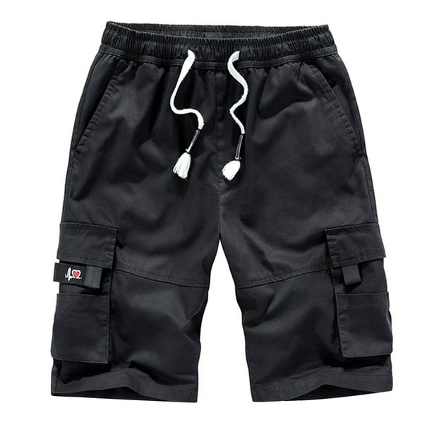 Pantalones cortos de verano, de moda y de ocio, transpirables, para hombre (talla 2XL, negro)