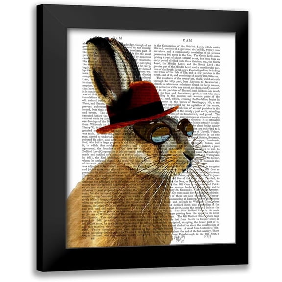 Fab Funky 12x14 Black Modern Framed Museum Art Print Titled - Steampunk Hare with Bowler Hat
