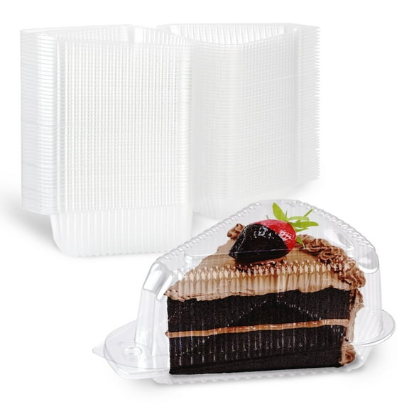 Fit Meal Prep Cake Slice Plastic Containers with Lids - Single 5" Clear Medium Dome Hinged Lid Cheesecake Container, Pie, Food Box, Take Out Togo Packaging for Home, Bakery and Cafe Business, 50 Pack