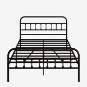 UHOMEPRO Queen Size Metal Bed Frame with Headboard and Footboard, Vintage Victorian Style Platform Bed Frame, No Box Spring Needed, Easy Assembly, Center Support Bar, Black