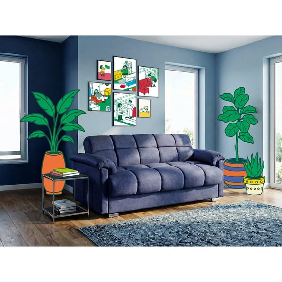 Sofá Cama de Lino Azul Makora Modelo Meraki Varias Posiciones